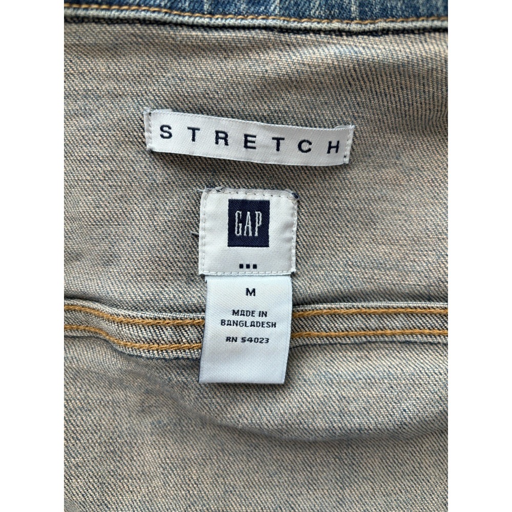 GAP Women's Medium Wash Stretch Long Sleeve Button Up Distressed Jean Jacket - S - Picture 8 of 11